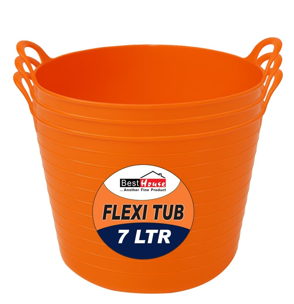 Best House | 3 Pcs of Flexi Tub with Handles | Small Size | Mini | 7 Litres | Yellow | Garden Tubs | Plastic Storage Container for Home, Washing, Garden Waste and DIY Projects — view 73