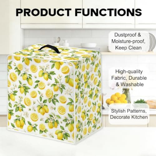 WEBEEDY Lemon Style Coffee Maker Cover with Top Handle, Small Kitchen Appliance Covers Polyester Lightweight Washable Coffee Machine Dust for Kitchen Countertop, 34.5x26x35.5cm/13.6x10.2x14 Inches — view 3