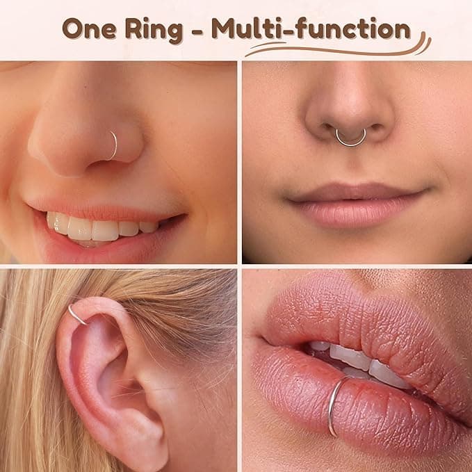 UNIMERCADO EXTRA THIN Sterling Silver Nose Rings Small Plain Nose Rings 0.6mm-8mm Tiny Nose Hoop,Silver Small Hoop Earrings,Suptum Ring,Lip Rings,Conch Daith Helix Rook Super Snug Nose — view 4