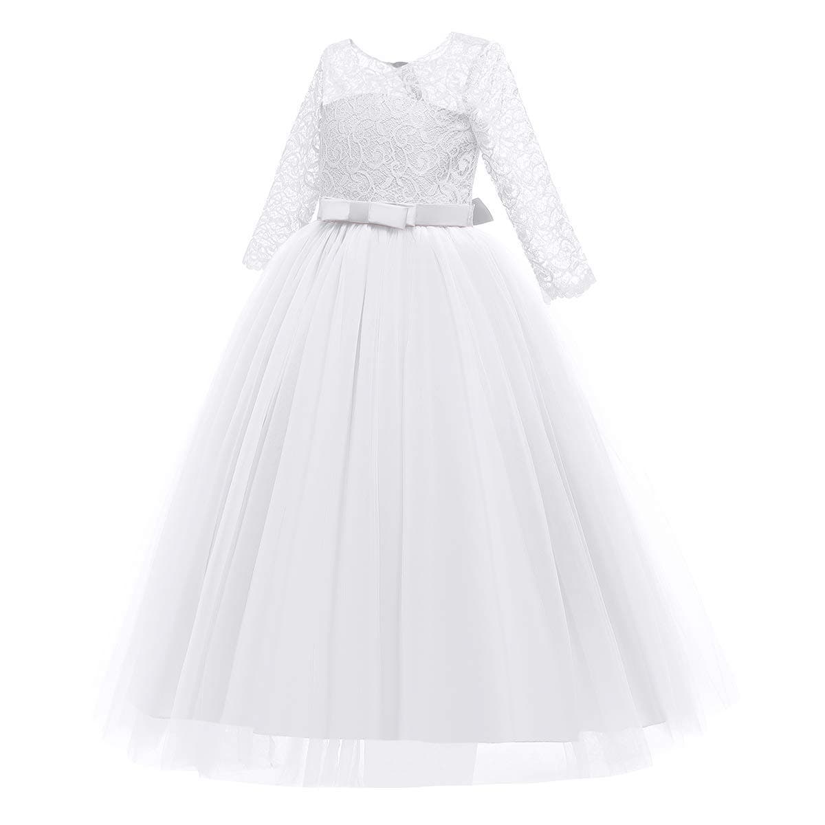 IWEMEK Flower Girls 3/4 Sleeve Floral Lace Tulle First Communion Pageant Dresses Kids Big Girls Princess Birthday Carnival Christmas Bridesmaid Wedding Party Prom Ball Gown 2-14 Years — view 5