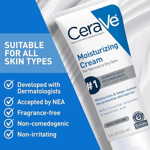 CeraVe Moisturizing Cream, Body and Face Moisturizer for Dry Skin, Body Cream with Hyaluronic Acid and Ceramides, Daily Moisturizer, Oil-Free, Fragrance Free, Non-Comedogenic, 19 Ounce — view 5