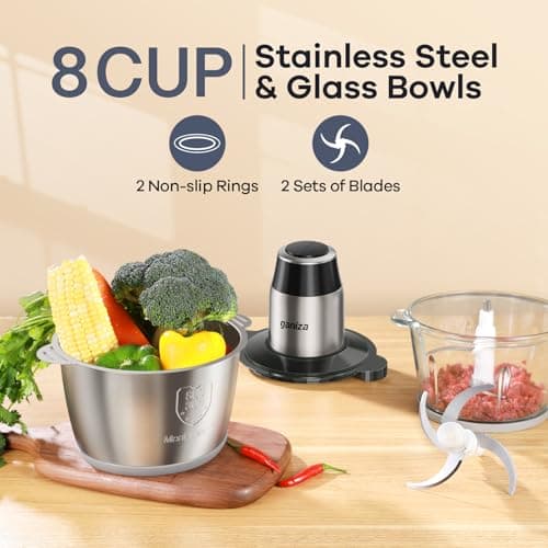 Ganiza Food Processors with 2 Bowls, 450W Meat Grinder Vegetable Chopper — view 2