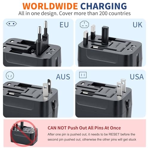 Universal Travel Adapter USB C, All in One Worldwide Plug Adapter, Black — view 2