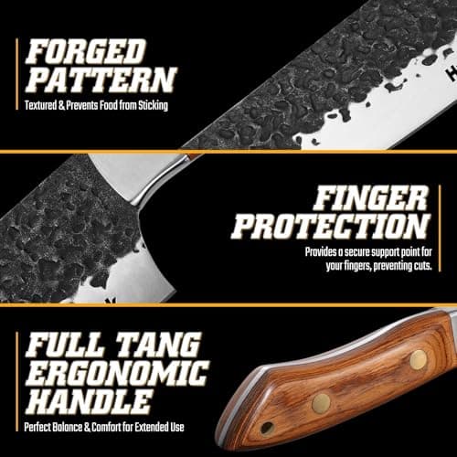 Huusk Japanese Chef Knife 8 inch, Hand Forged Kitchen Knives with Ergonomic Full Tang Handle, High Carbon Steel Cooking Knife for Home Kitchen, BBQ, Camping, Christmas Gifts for Man — view 5