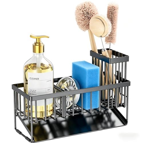 Cisily Sink Caddy Sponge Holder for Kitchen with Brush Holder and Stainless Steel Self Drain Tray, Rustproof Kitchen Sink Organizer for Sponge, Soap Dispenser Storage Accessories — view 7