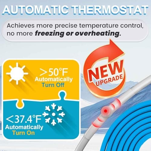 24 FT Heating Cable for Water Pipes with Upgraded Thermostat, Heat Trace for Metal and Plastic Home Water Pipes YeloDeer, 120 V Electric Pipe Heat Cable for Pipe Freeze Protection — view 3