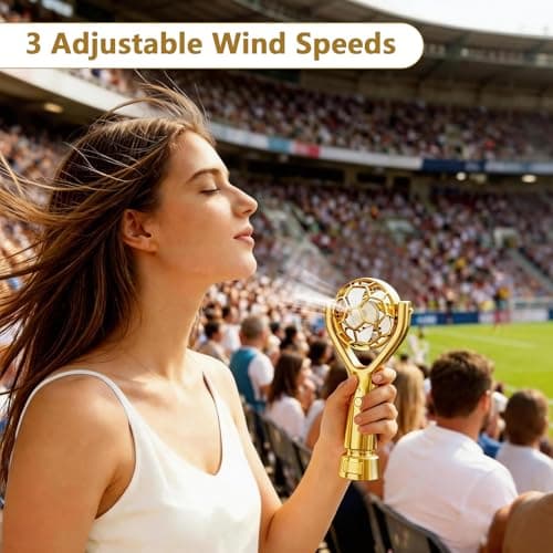 SZSHYNJ Soccer Trophy Shaped Handheld Fan, Soccer Gifts for Sports Enthusiasts, Kids, Boys and Girls, Portable USB Rechargeable Mini Fan for Stadium, Game Day, 2026 World Football Event, Outdoor, Gold — view 4