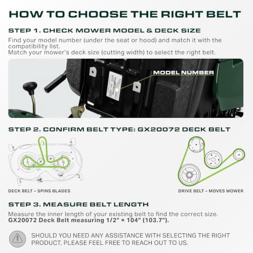 UDC Parts GX20072 Deck Belt, 1/2" x 104", Replace John Deere 42 Inch D110 L110 D105 E100 D130 S100 LA105 L100 D100 E130 L111 E110 E120 D125 125 LA135 LA110 S100 UC32283 GY20570 Flat Belt/Aramid Cord — view 5
