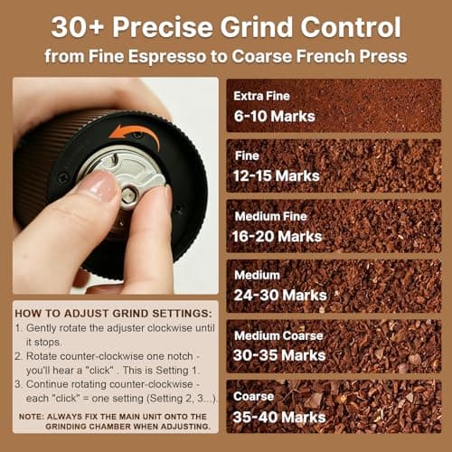 Portable Electric Coffee Grinder, 7-Blade Conical Stainless Steel Burr, 30+ Adjustable Settings, USB-C Rechargeable Cordless Handheld Metal Shell for Espresso & Travel - Blue — view 2