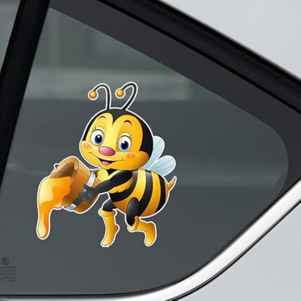 2 pegatinas bonitas de dibujos animados de abeja para coche, 11 x 13 cm, impermeables, esteticas, adecuadas para coche, portátil, viajes, vinilo extra duradero PVC Materia |# TM12