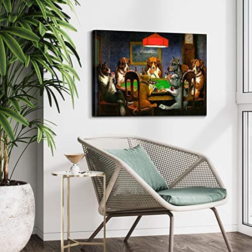 Denozer Dogs Playing Poker Canvas Wall Art Prints 16 x 12 inch Chess and Cards Room Anthropomorphic Dog Game Painting Funny Home Decor Picture for Living Room Bedroom — view 2