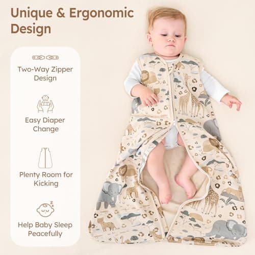 Unnivoll Baby Sleep Sack 6-12 Months 100% Cotton Lightweight 0.5 TOG Wearable Blanket Baby Sleep Bag with 2-Way Zipper for Newborn Infant Apricot Elephant — view 3