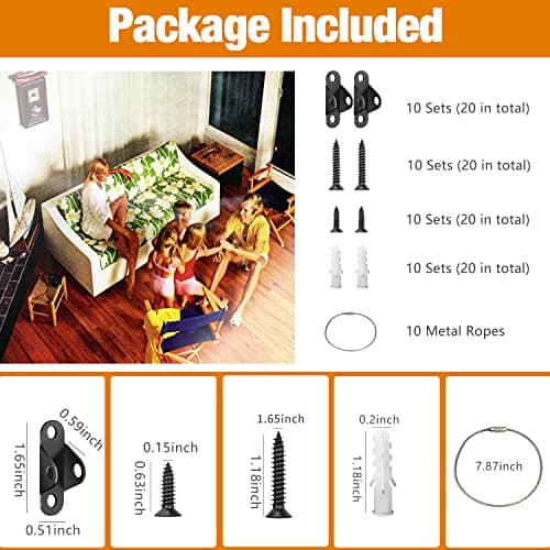 Ougourim Furniture Anchors (10 Packs) Anti Tip Furniture Anchors for Baby Proofing, Furniture Wall Anchor Earthquake Straps for Furniture Dresser Wall Safety Anchor Furniture Fasteners to Wall, Black — view 7