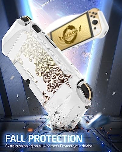 Mumba Dockable Case for Switch OLED 2021, [Blade Series] TPU Grip Protective Cover Accessories Compatible with Nintendo Switch OLED 7 Inch and Joy-Con Controller (White/Gold) — view 3