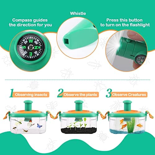 Bug Catcher Kit, Bug Catching Set with Whistle Magnifying Glass, Bug Habitat with Magnified Viewer, 8 Information Cards etc., Outdoor Explorer Outdoor — view 2
