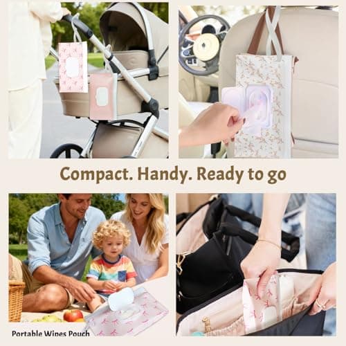 eoscasely Wipe Dispenser and Wipes Container, 2 Pack Reusable Wipes Holder and Travel Wipes Case, Refillable Pouch for Baby Essentials, blush& bow Design (Blush) — view 4