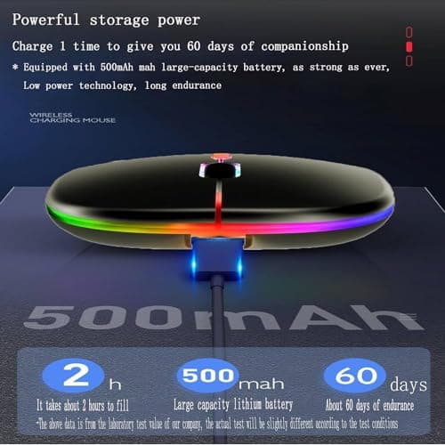 Guiheng Wireless Bluetooth Mouse,LED Dual Mode Rechargeable Silent Slim Laptop Mouse,Portable(BT5.2+USB Receiver) Dual Mode Computer Mice,for Laptop,Desktop Computer,ipad Tablet,Phone,TV (Black) — view 6