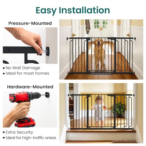 Cumbor 30.4-56.8" Extra Wide Baby Gate for Stairs, Dual Lock & Self-Closing Dog Gate Indoor, Easy Install Pet Gate for Doorways & Wide Openings, Easy Walk Thru Safety Proofing for Babies & Pets, Black — view 5