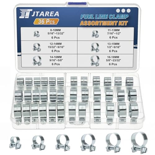 JTAREA 36PCS 8-18MM Fuel Injection Hose Clamps Assortment Kit 6Values 5/16"-23/32" Gas Line Clamps Clip Pipe Clamp for Automotive Diesel Petrol Pipes
