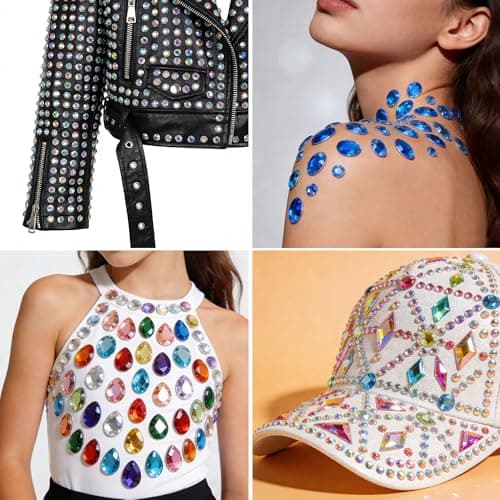 1200 Pcs AB Rhinestones for Bedazzling, Rainbow Effect Craft Gems for Crafting, Flatback Embellishments Gemstone for Halloween Pirate Party Decorations (00 Mixed Colors AB) — view 2