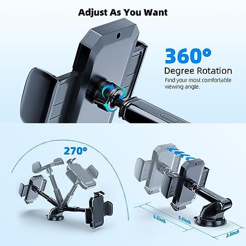 3-in-1 Car Phone Holder, [ Off-Road Level Suction Cup & Clip] Universal Cell Phone Holder Mount Dashboard Windshield Vent One-Hand Operation Holder Compatible with All Smartphones and Cars