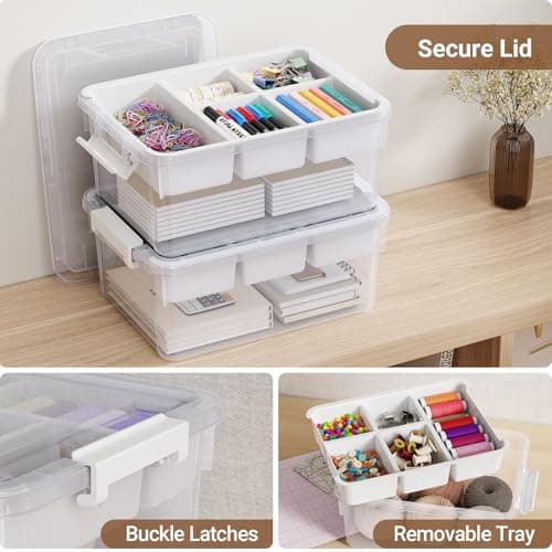 HOMETUK 80Qt Stackable Storage Bins with Lids & Trays, Clear Plastic Latching Boxes Organizers with Dividers Portable 20Gal Containers for Arts & Crafts, Home and Car Trunk Organization, 4Pack — view 2