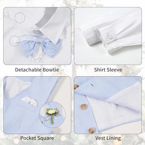 Volunboy Baby Boy Formal Prom Striped Pants Set Seersucker Wedding Guest Ring Bearer Outfits Gentleman Dress Shirt Summer Beach Bowtie Vest Suits (Skyblue, 2-3T)
