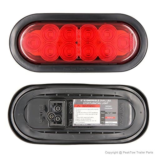 PEAKTOW PTL0431 Oval 6 Inches Red LED Submersible Stop/Turn/Tail/Reverse Trailer Truck RV Lights Including Grommets and Plugs Pack of 2
