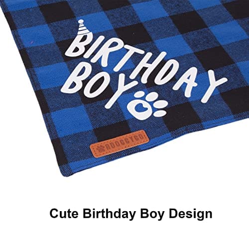 ADOGGYGO Dog Birthday Hat Bandana Set, Blue Plaid Boy Dog Bandana, X-Large — view 5