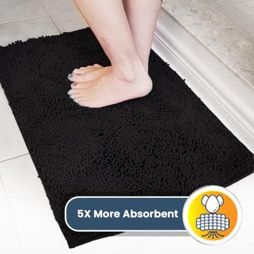 Muddy Mat® AS-SEEN-ON-TV Highly Absorbent Microfiber Door Mat and Pet Rug, Non Slip Thick Washable Area and Bath Mat Soft Chenille for Kitchen Bathroom Bedroom Indoor and Outdoor-Black Medium 30"X19" — view 3