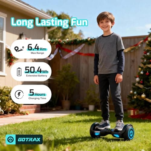 Gotrax Edge Hoverboard with 6.5" LED Wheels & Headlight, Max 6.4km Range & 10km/h Power by Dual 200W Motor, UL2272 Certified and 50.4Wh Battery Self Balancing Scooters for 44-176lbs Kids Adults(Black) — view 3