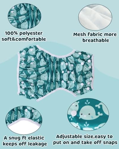 ALVABABY Baby Swim Diaper Reusable Toddler Boy Girl Swim Diapers Adjustable Washable 2 Pack 0-2T for Swimming Lessons Dolphin — view 5
