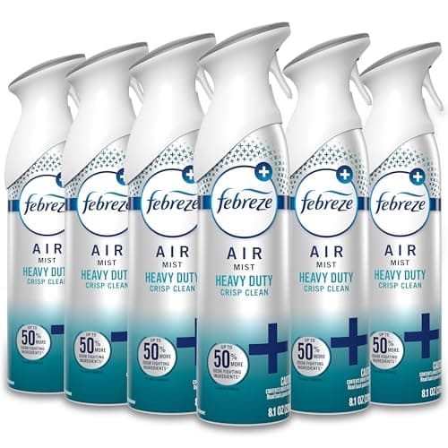 Febreze Air Mist, Air Freshener Spray, Odor Fighting Room Spray, Deodorizer for Home Bathroom Kitchen Office Apartment Dorm Room Classroom, Heavy Duty Crisp Clean Scent, 8.1oz, (Pack of 6)