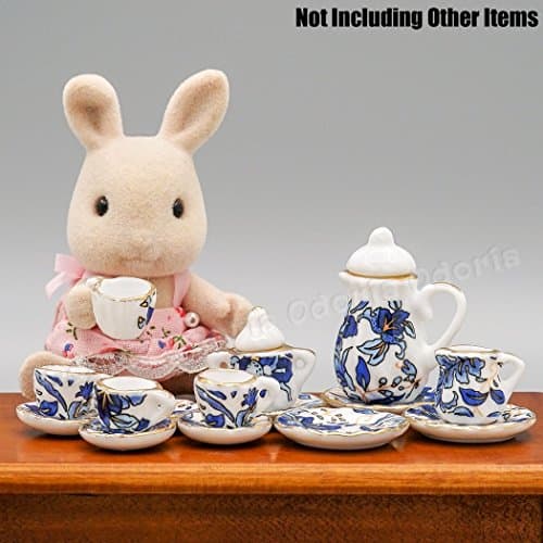 Odoria 1/12 Scale Miniature Porcelain Tea Set 15Pcs Dollhouse Accessories, Blue — view 3