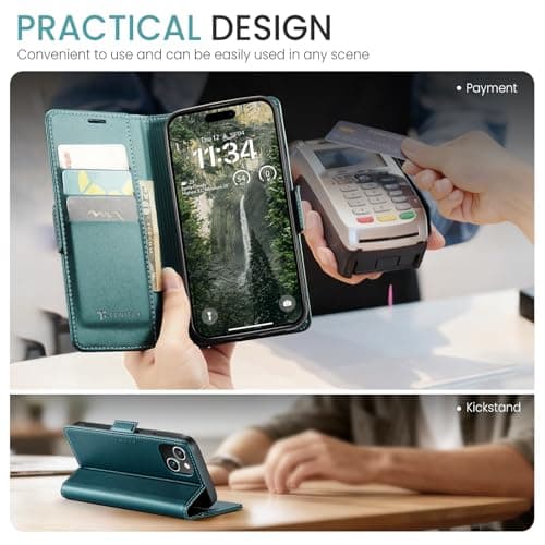 Tenifly for iPhone 13 Case Wallet with RFID Blocking Card Holder, PU Leather Kickstand Protective Flip Phone Cover Fit for iPhone 13 6.1", Bluish Green — view 2