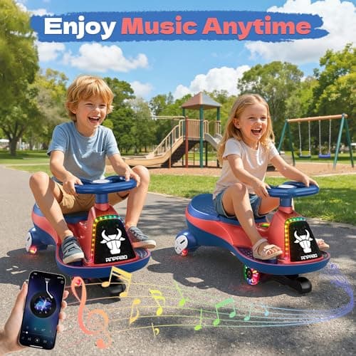 ANPABO 12V Electric Wiggle Car for Kids, 2 Seater 2 in 1 Swing Car with Pedal, 2 x 75W Motors, 2 Speeds Ride On Toy, Bluetooth, Flashing Wheels, Anti-Rollover, 170 Lbs Max Load, Ages 3+, Blue — view 3