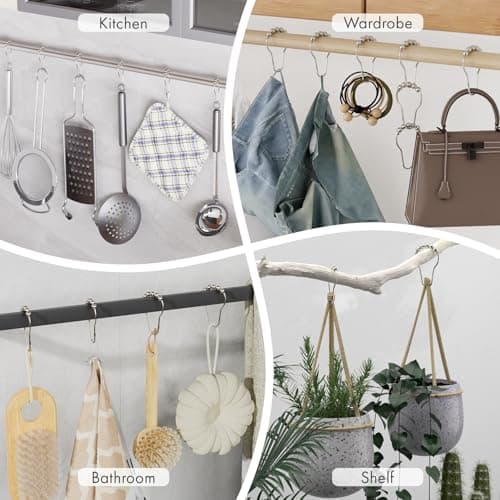 Amazer Shower Curtain Hooks, Decorative Rust Proof Stainless Steel Shower Curtain Hooks for Bathroom Shower Rods Set of 12, Polished Nickel — view 7