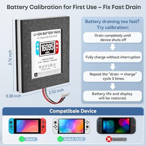 Kosker Switch 1 Battery Replacement Kit Compatible with Nintendo Console HAC-001 & OLED HEG-001, 16095mWh HAC-003 Switch Battery with Extra Repair Tools Kit for Extended Gaming, 1 Pack
