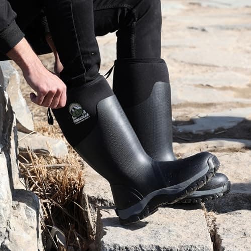 TerraTrax Men's Winter Rubber Boots & Heavy Duty Work Boot, Waterproof Insulated Muck Rain Boots for Snow, Farm, Hunting & Ice Fishing (Sub-Zero Cold Rated),Black 10