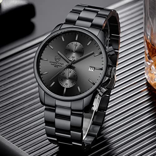 GOLDEN HOUR Men's Watches with Stainless Steel and Metal Casual Waterproof Chronograph Quartz Watch, Auto Date in Grey Hands — view 6
