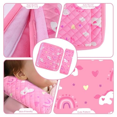 INFANZIA Car Seat Strap Covers for Infants Babies, Soft Carseat Shoulder Pads for Kids, Double-Sided Use Seatbelt Cushion Covers for Stroller, Pushchair & High Chair (Pink) — view 2