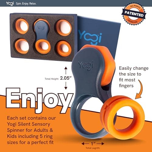 Yogi Fidget Toy, Stress Reducer, Perfect for ADHD, ADD, Anxiety and Autism, for Kids and Adults, Sensory Gadget, Fidget Spinner with Five Ring Sizes, Easy to use and Fun (Blue–Retro Orange) — view 4