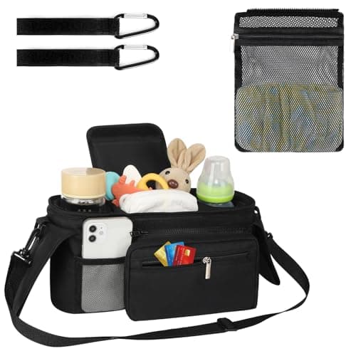 Accmor Universal Stroller Organizer with Insulated Cup Holder Detachable Phone Bag and Shoulder Strap,Stroller Bag Caddy Organizer Fits for Uppababy, Baby Jogger, Britax Strollers — view 3
