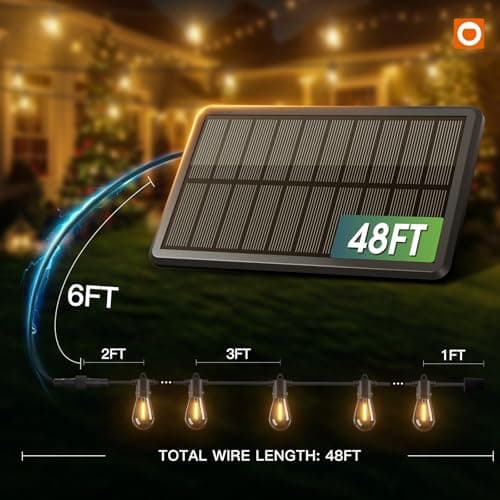 addlon 54FT(48+6) Solar String Lights Outdoor Waterproof with Remote&USB Port Solar Patio Lights Long Last for 20+Hrs, 3 Light Modes, Dimmable Solar Lights for Outside Backyard Party — view 4