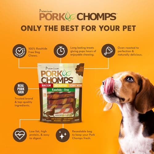 Pork Chomps Baked Pork Skin Dog Chews, 6 Inch Twists, 24 Count - Assorted Flavors - Long-Lasting Treats for Dogs - High Protein, Rawhide-Free, Low Fat, Healthy & Delicious Chews — view 2