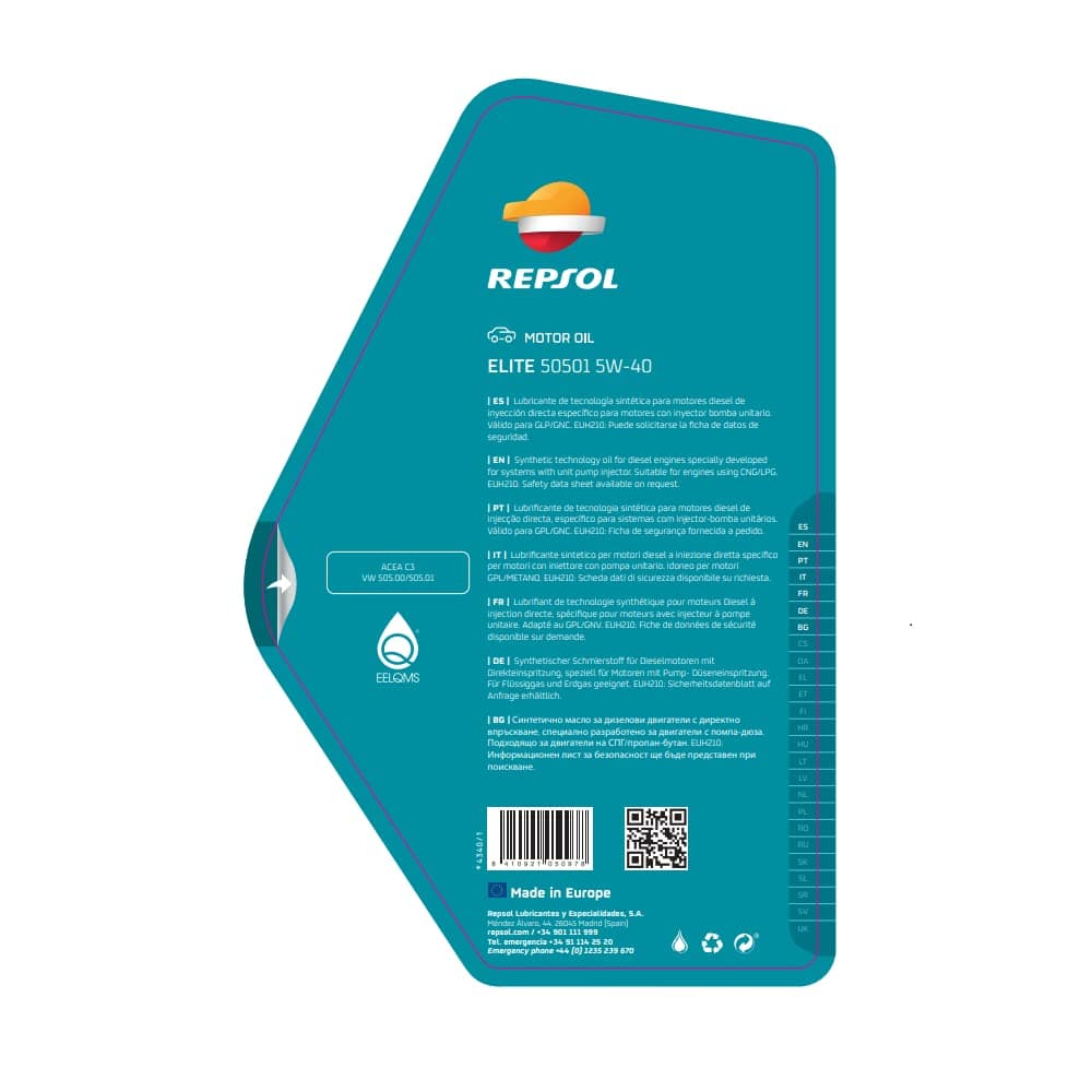 REPSOL aceite lubricante sintético para coche ELITE 50501 5W-40 5L — view 3