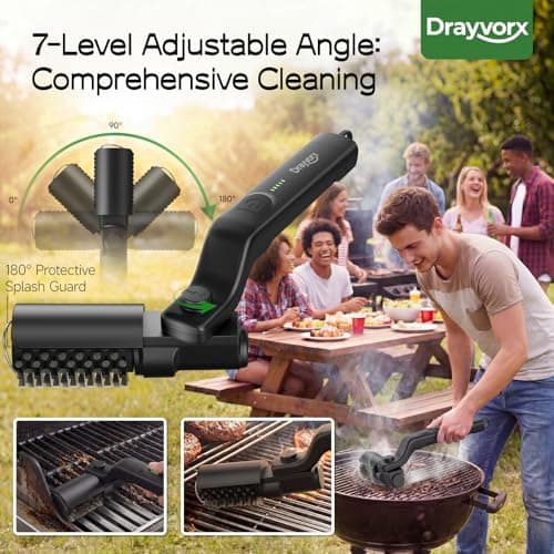 Drayvorx Electric Grill Brush, High Torque Grill Brush with 3-Speed Modes, 20kg Max Torque BBQ Cleaner Safe for Porcelain Cast Iron Stainless Steel, Reinforced Steel Bristles, for Fathers Day — view 3