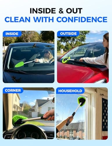 XINDELL Windshield Cleaner Tool – Car Interior Window Cleaning Kit with Extendable Handle & 4 Microfiber Pads, Auto Wiper Inside Windshield Brush for Car & Home Windows — view 6