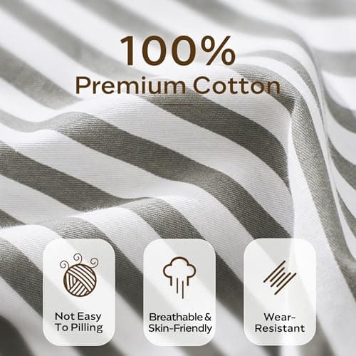 JELLYMONI 100% Natural Cotton 3pcs Striped Duvet Cover Sets,White Duvet Cover with Grey Stripes Pattern Printed Comforter Cover,with Zipper Closure & Corner Ties(Queen Size) — view 2