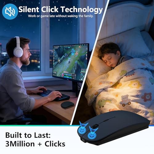 Kenvala Wireless Mouse for MacBook & iPad, Bluetooth 5.2/3.0 & 2.4G USB-C/USB-A, Rechargeable Silent Slim Mouse with Multi-Device Switching & Activity Mode to Prevent Screen Lock - Blue — view 5